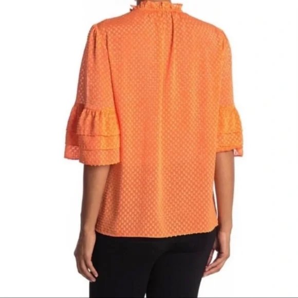 Like new! Alice + Olivia Orange Sheer Ruffled Sleeve Blouse Top Size Med… - Picture 2 of 12